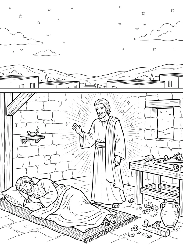 An Angel Speaks to Joseph coloring page