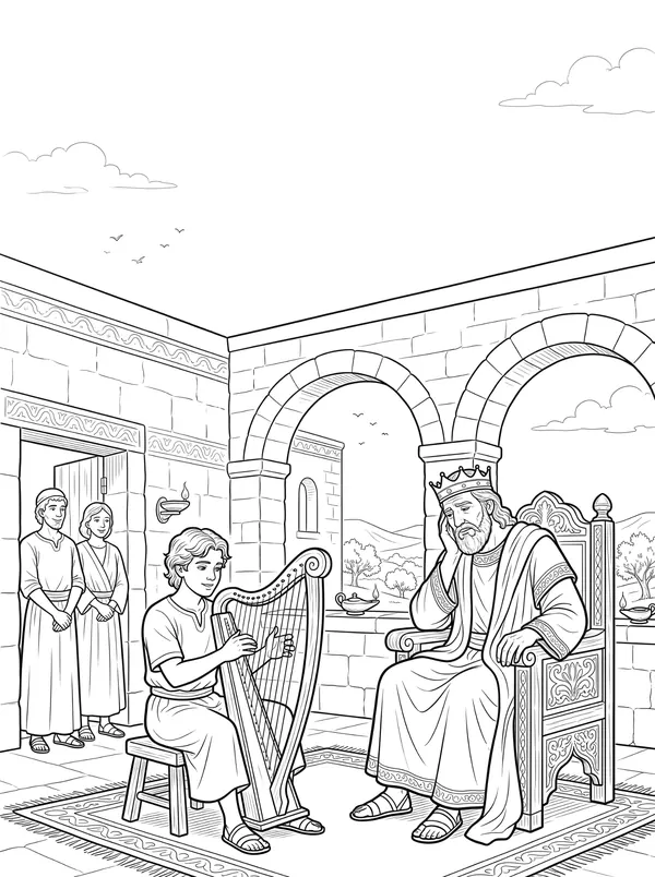 David Plays the Harp coloring page