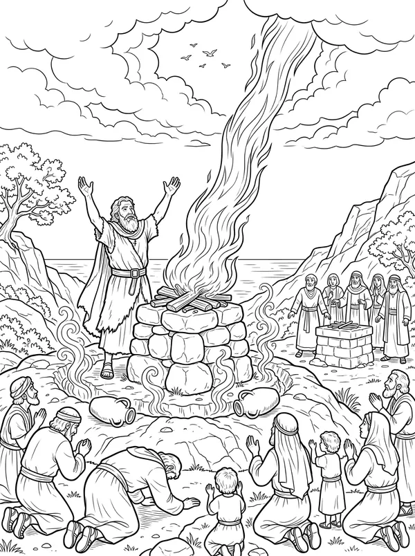 Fire on Mount Carmel coloring page