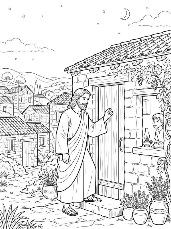 Jesus Knocks at the Door coloring page