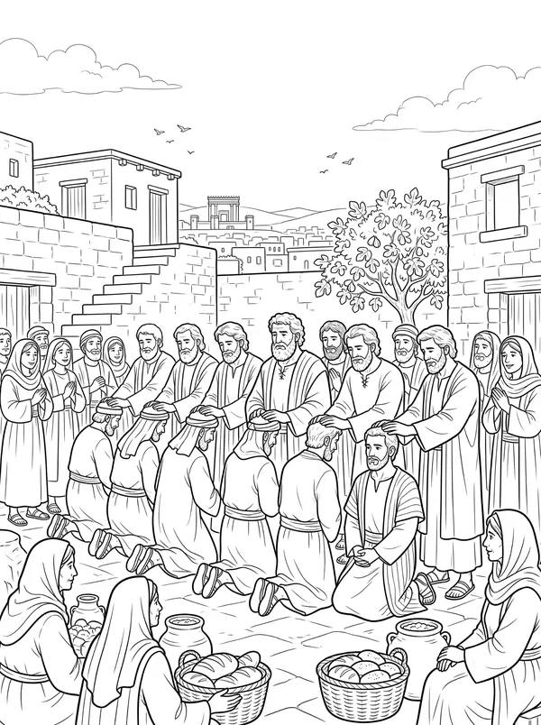 Seven Helpers Are Chosen coloring page