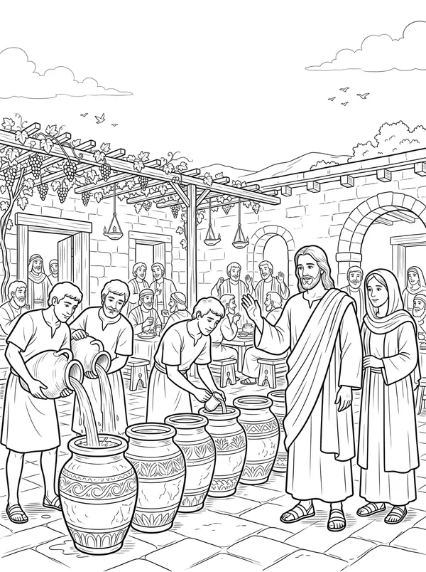 Water into Wine coloring page