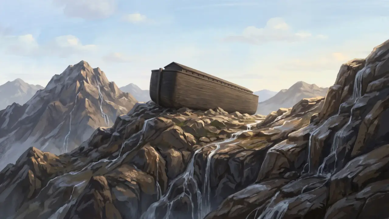 The ark resting high on a mountain